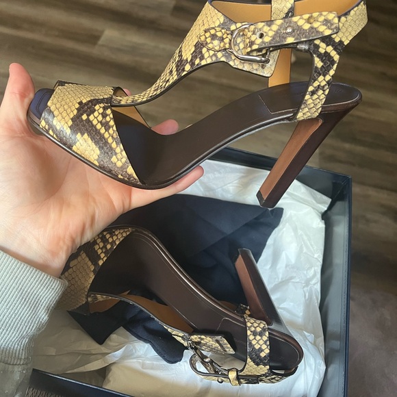 Polo by Ralph Lauren Snake Print Heels - Brown and Tan - Picture 1 of 4